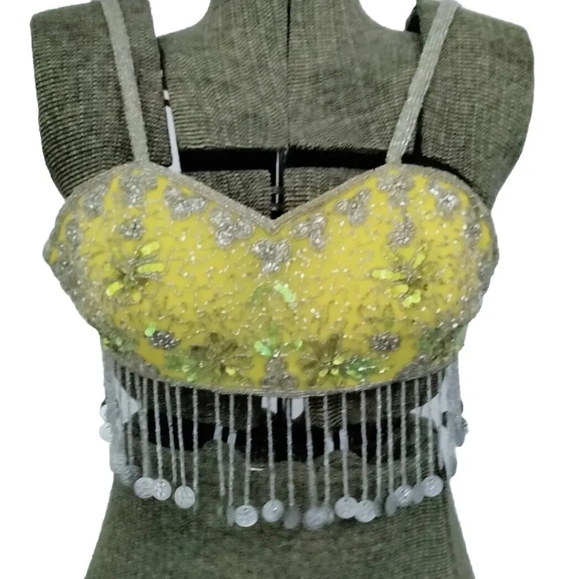 Women's Belly Dancing Top Yellow Sequined  Sz 30C - Picture 3 of 6